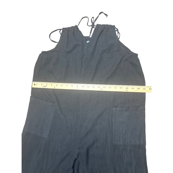 Cristina Vergani Jumpsuit Black Halter Neck Linen Blend Wide-Leg Made In Italy M - Picture 5 of 11